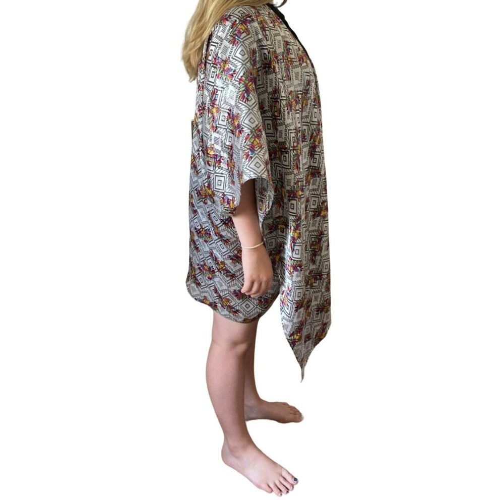 Nicole Miller Artelier Poncho Wrap Cover Up Rainbow Aztec Mexican Black NWT $275 - Picture 3 of 11